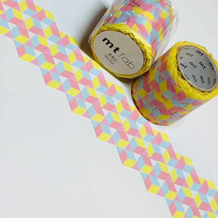 CUTOUT CUBE PATTERN Die Cut Mt Washi Tape ~ 1 Roll ~ 45mm x 3m (10 Feet) ~ Thin Vinyl Like Texture