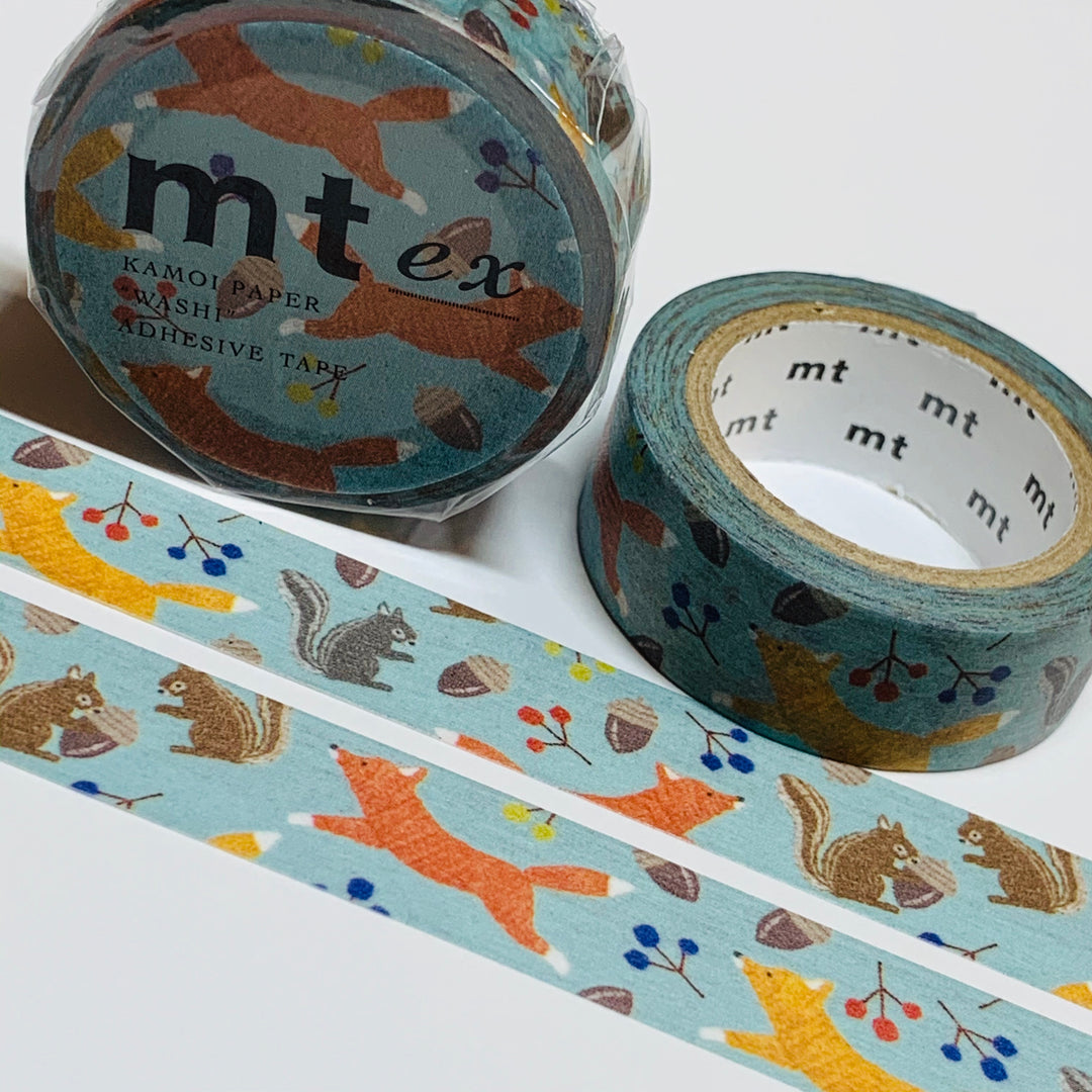 EMBROIDERY FOX & SQUIRREL Mt Autumn Washi Tape ~ 1 Roll ~ 15mm x 7m (23 Feet)