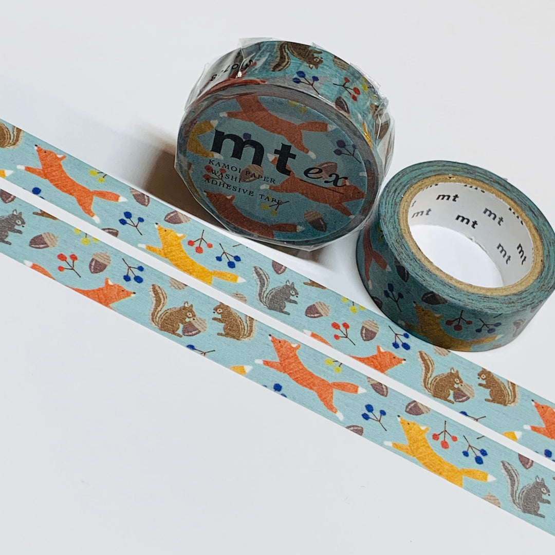 EMBROIDERY FOX & SQUIRREL Mt Autumn Washi Tape ~ 1 Roll ~ 15mm x 7m (23 Feet)