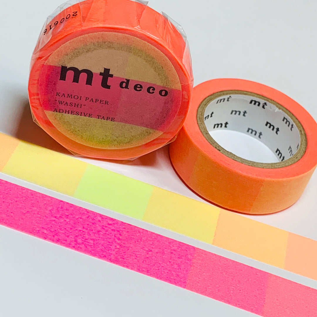 FLUORESCENT OMBRE ORANGE Yellow And Pink Mt Washi Tape - 1 Roll ~ 15mm x 7m (23 Feet)