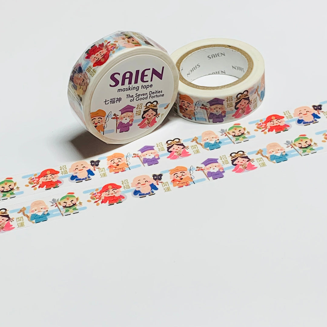 THE 7 DEITIES Of GOOD FORTUNE Saien Masking Washi Tape ~ 1 Roll ~ 15mm x 10m (33 Feet)