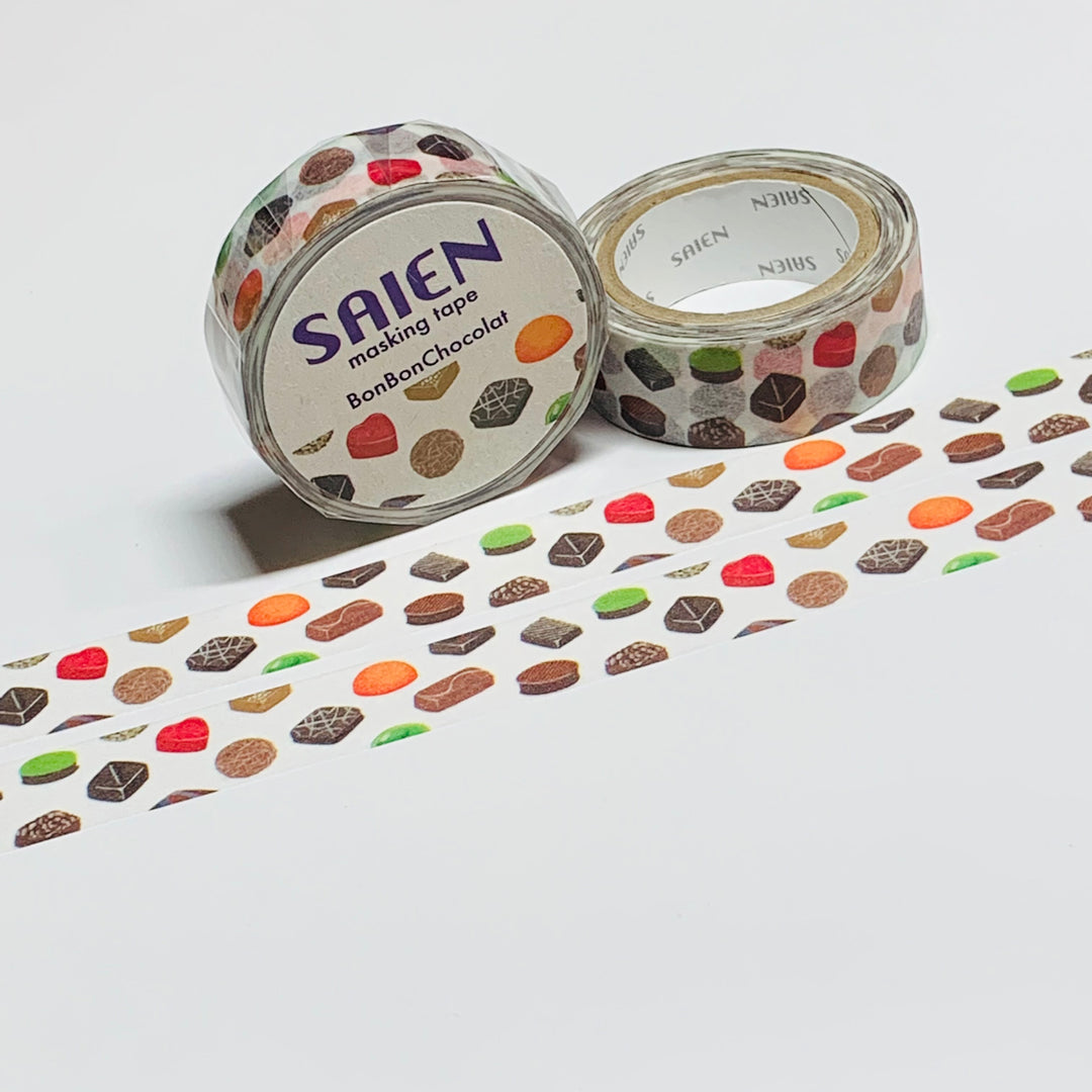 CHOCOLATE BON BONS & CANDY Saien Masking Washi Tape - 1 Roll - 15mm x 10m (33 Feet)