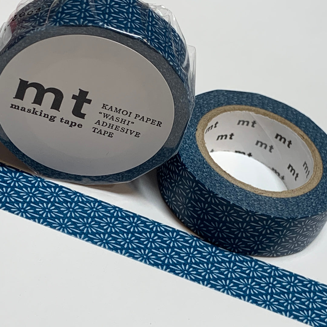 SPACE BLUE HANABISHI Floral Mt Washi Tape ~ 1 Roll ~ 15mm x 10m (33 Feet)