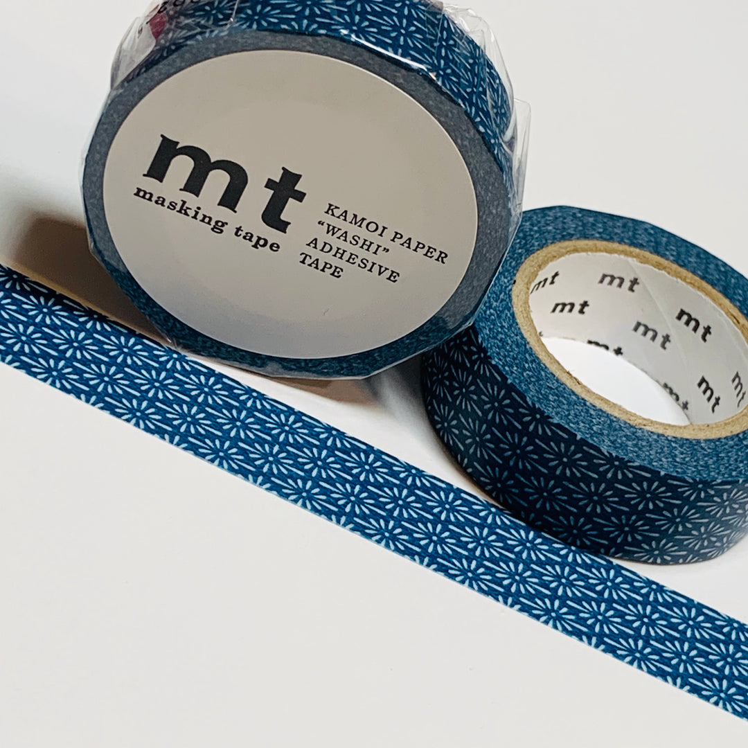 SPACE BLUE HANABISHI Floral Mt Washi Tape ~ 1 Roll ~ 15mm x 10m (33 Feet)