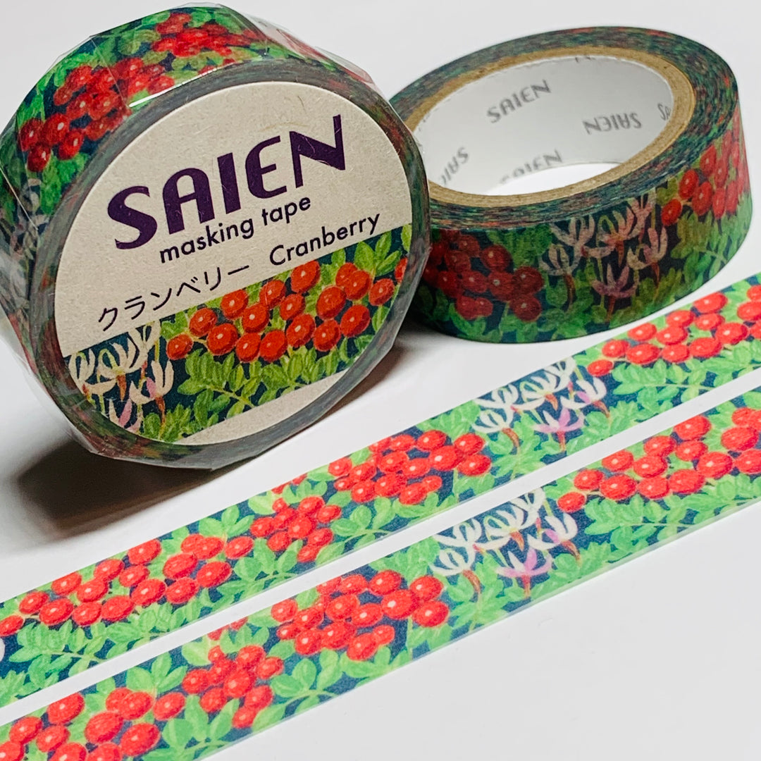 RED CRANBERRY BOG Saien Masking Washi Tape ~ 1 Roll ~ 15mm x 10m (33 Feet)