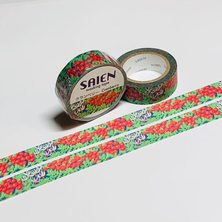 RED CRANBERRY BOG Saien Masking Washi Tape ~ 1 Roll ~ 15mm x 10m (33 Feet)