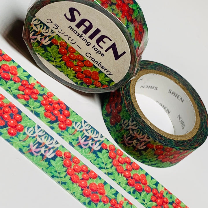 RED CRANBERRY BOG Saien Masking Washi Tape ~ 1 Roll ~ 15mm x 10m (33 Feet)