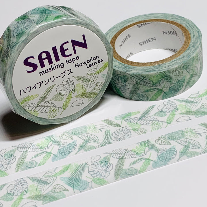 HAWAIIAN TROPICAL LEAVES Saien Washi Tape ~ 1 Roll ~ 15mm x 10m (33 Feet)