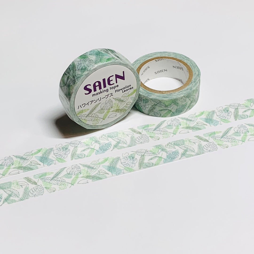 HAWAIIAN TROPICAL LEAVES Saien Washi Tape ~ 1 Roll ~ 15mm x 10m (33 Feet)