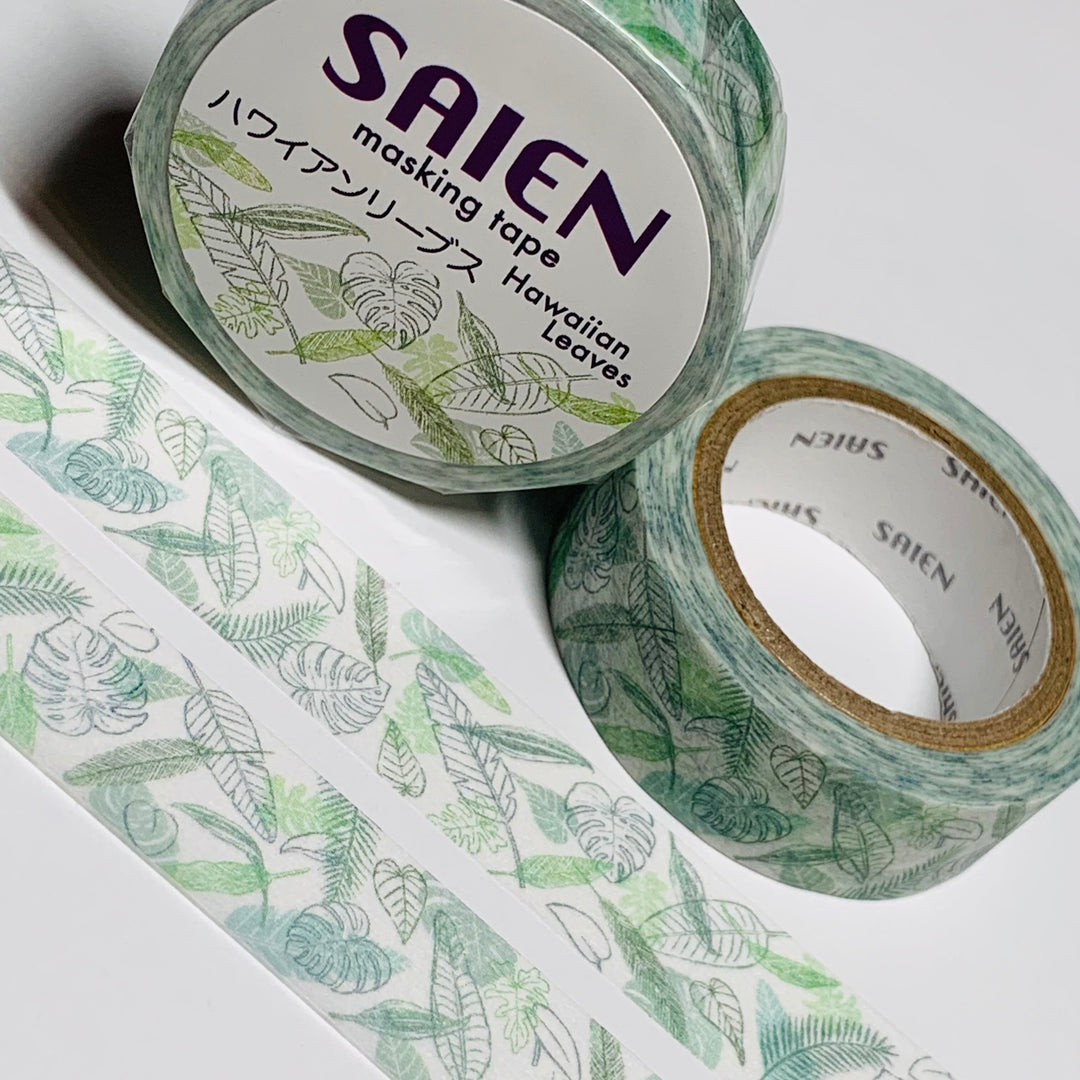 HAWAIIAN TROPICAL LEAVES Saien Washi Tape ~ 1 Roll ~ 15mm x 10m (33 Feet)