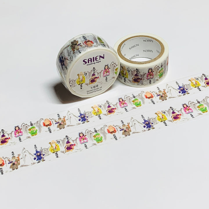 SEVEN GODS Of GOOD FORTUNE Saien Masking Washi Tape ~ 1 Roll ~ 20mm x 7m (23 Feet)