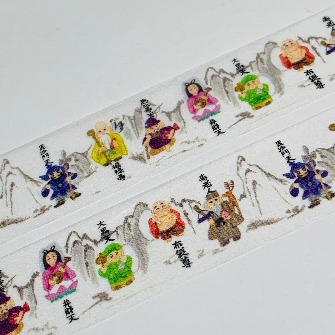 SEVEN GODS Of GOOD FORTUNE Saien Masking Washi Tape ~ 1 Roll ~ 20mm x 7m (23 Feet)