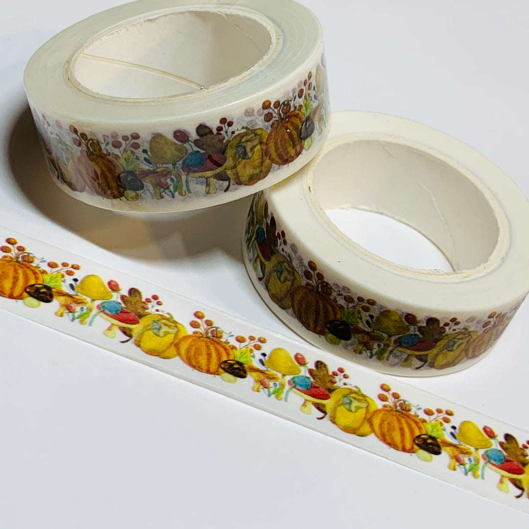 PUMPKINS And MUSHROOMS AUTUMN Harvest Washi Tape ~ 1 Roll ~ 15mm x 10m (33 Feet)