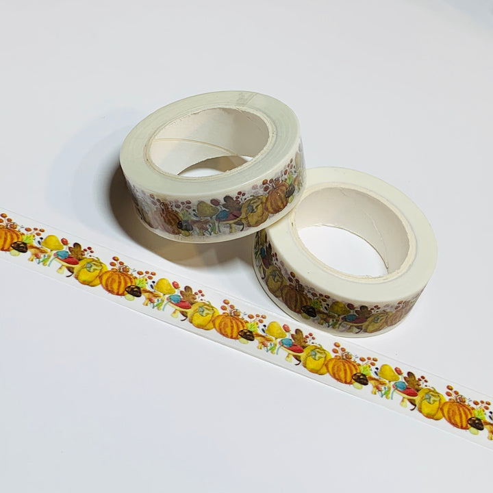 PUMPKINS And MUSHROOMS AUTUMN Harvest Washi Tape ~ 1 Roll ~ 15mm x 10m (33 Feet)