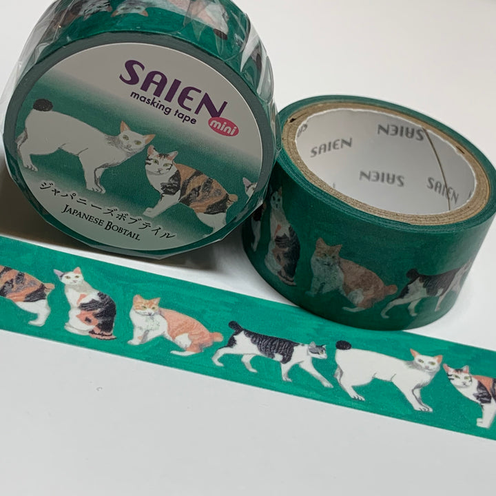 JAPANESE BOBTAIL CAT Saien Silky Washi Tape ~ 1 Roll ~ 20mm x 4m (13 Feet)