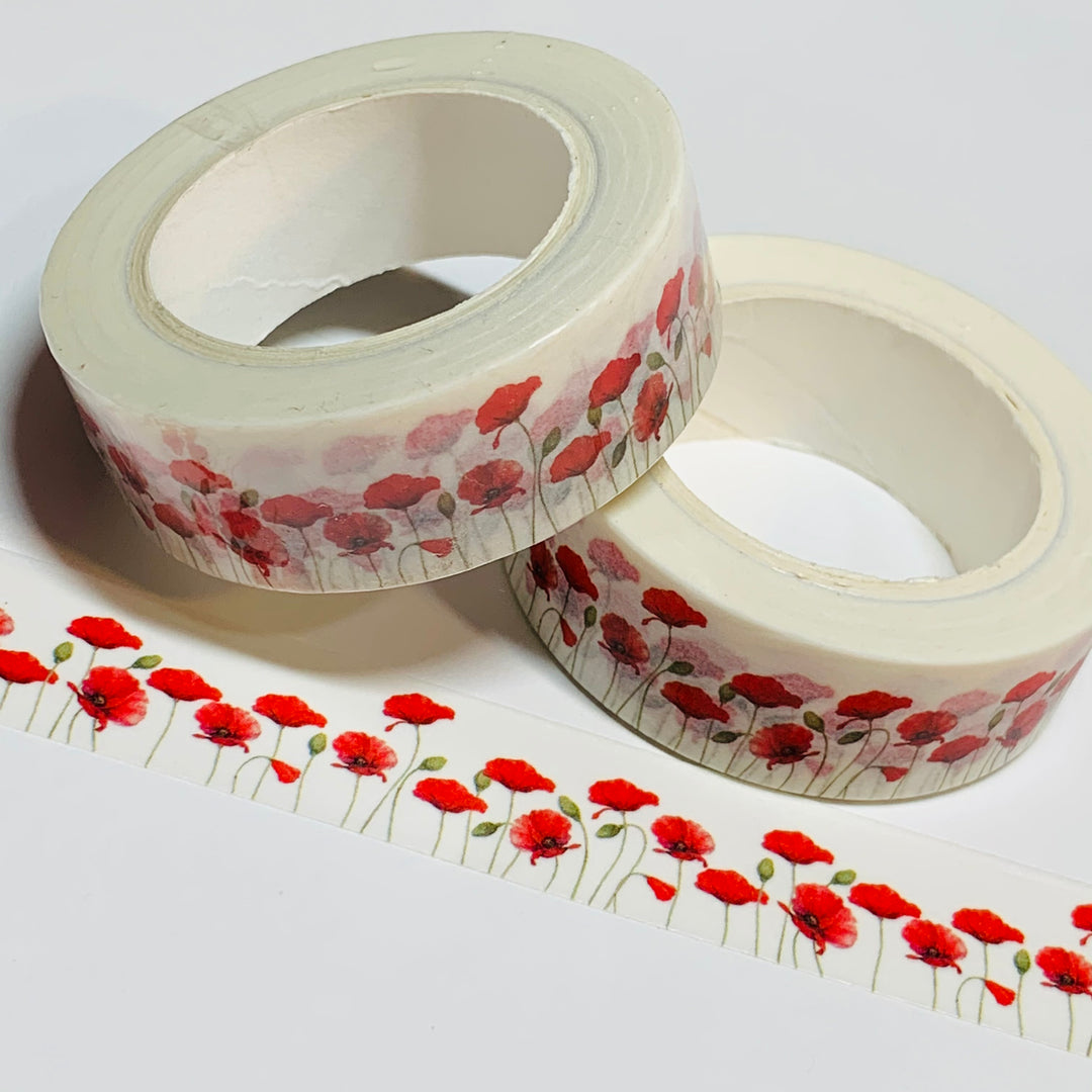 RED POPPY FIELD New Size Washi Tape ~ 1 Roll ~ 15mm x 10m