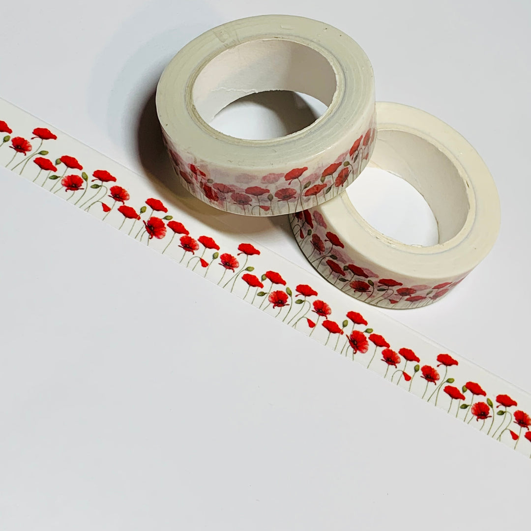 RED POPPY FIELD New Size Washi Tape ~ 1 Roll ~ 15mm x 10m