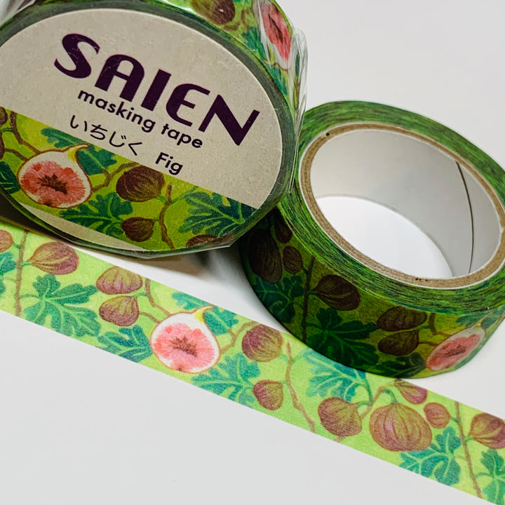 FRESH FIG TREE Saien Masking Washi Tape ~ 1 Roll ~ 15mm x 10m (33 Feet)