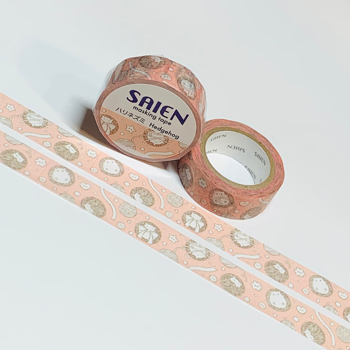 PUFFED UP HEDGEHOGS Saien Masking Washi Tape ~ 1 Roll ~ 15mm x 10m (33 Feet)