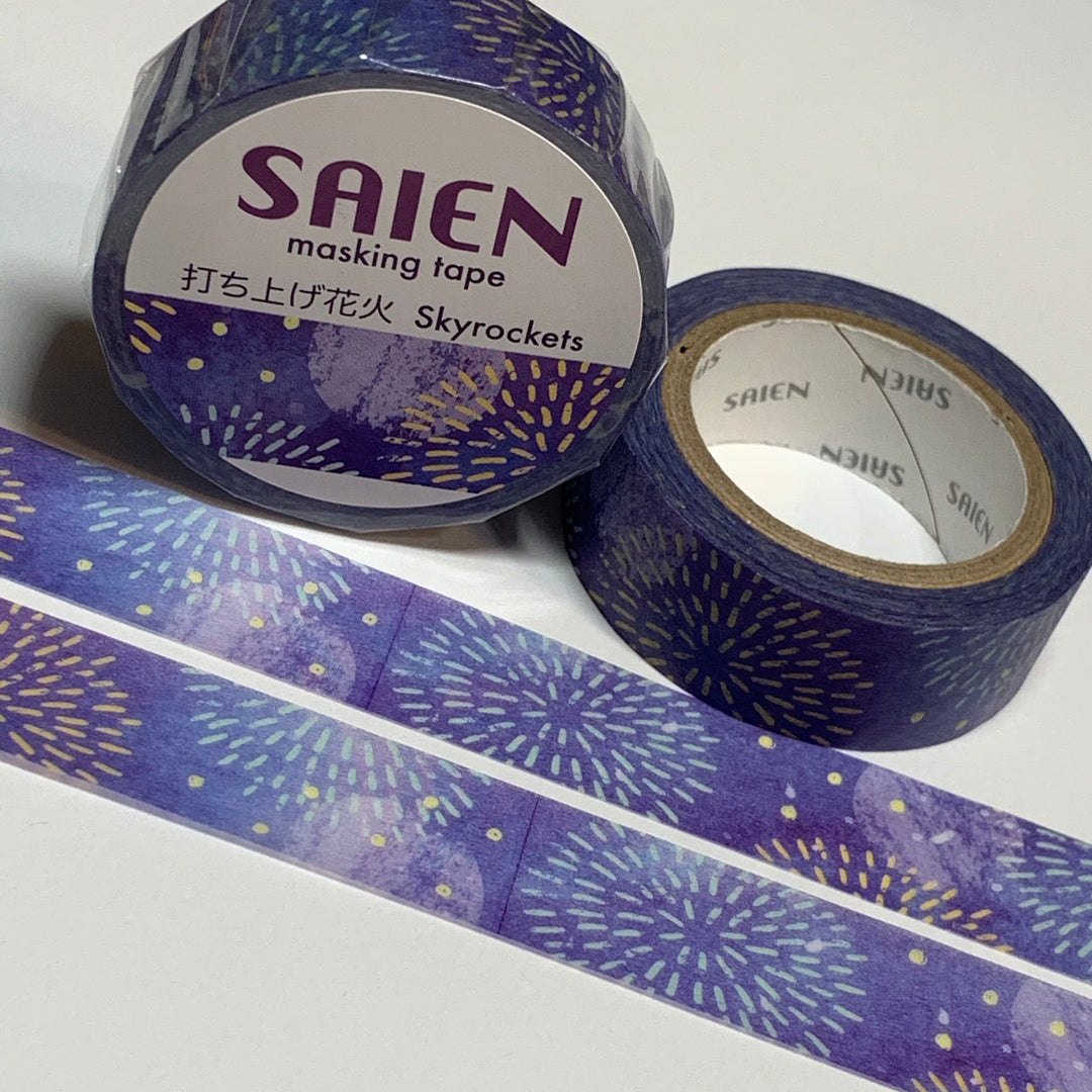 SKY ROCKETS At NIGHT Saien Masking Washi Tape ~ 1 Roll ~ 15mm x 10m (33 Feet)