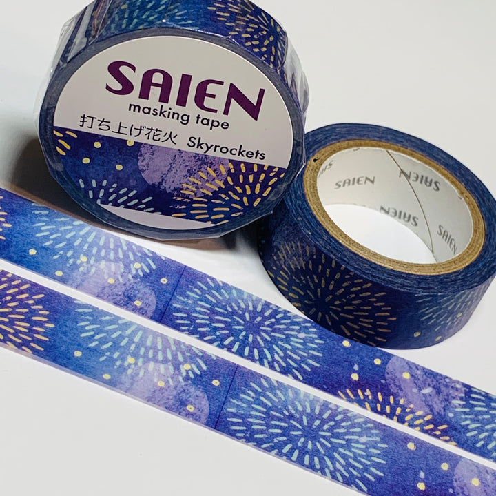 SKY ROCKETS At NIGHT Saien Masking Washi Tape ~ 1 Roll ~ 15mm x 10m (33 Feet)