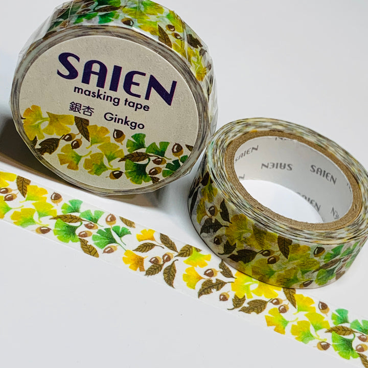 GINKGO BILOBA TREE Leaves Saien Masking Tape Washi Tape ~ 1 Roll ~ 15mm x 10m (33 Feet)