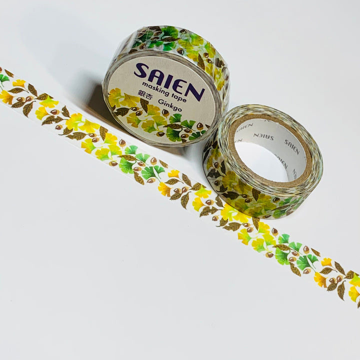 GINKGO BILOBA TREE Leaves Saien Masking Tape Washi Tape ~ 1 Roll ~ 15mm x 10m (33 Feet)