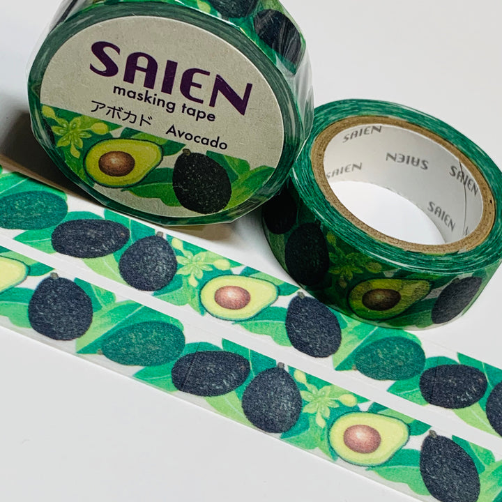 RIPE GREEN AVOCADOS Tree Saien Masking Washi Tape ~ 1 Roll ~ 15mm x 10m (33 Feet)