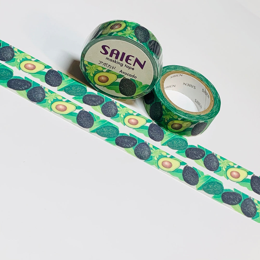 RIPE GREEN AVOCADOS Tree Saien Masking Washi Tape ~ 1 Roll ~ 15mm x 10m (33 Feet)