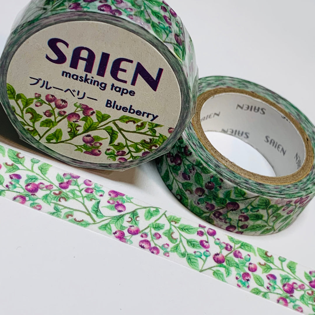 BLUEBERRY BUSH FRUIT Saien Masking Washi Tape ~ 1 Roll ~ 15mm x 10m (33 Feet)