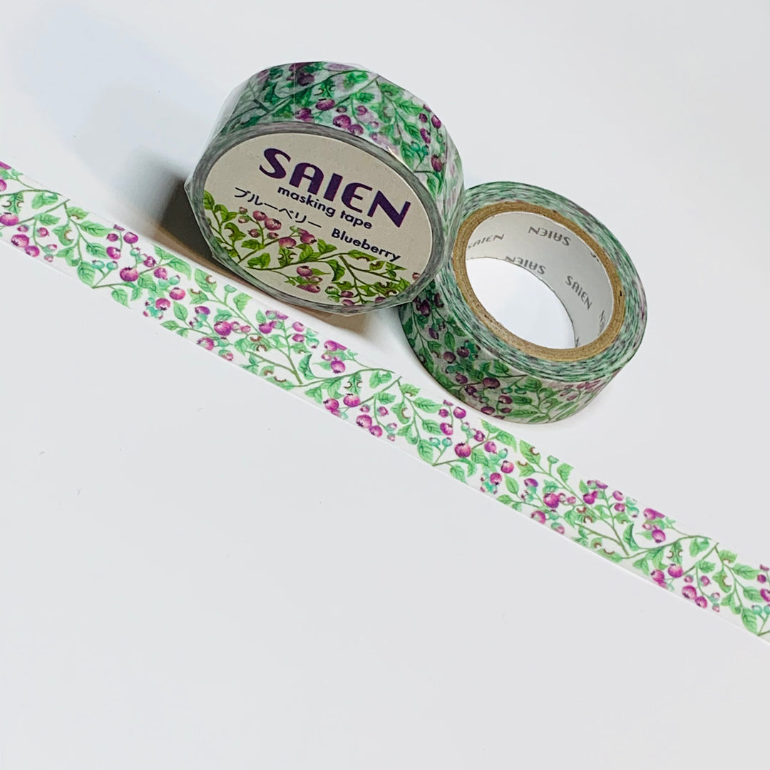 BLUEBERRY BUSH FRUIT Saien Masking Washi Tape ~ 1 Roll ~ 15mm x 10m (33 Feet)