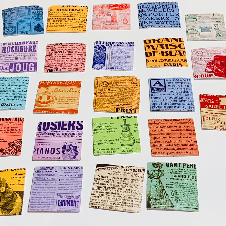 VINTAGE NEWPAPER ADVERTISEMENTS Peelable Stickers  ~ 46 Pieces ~ 38mm Each