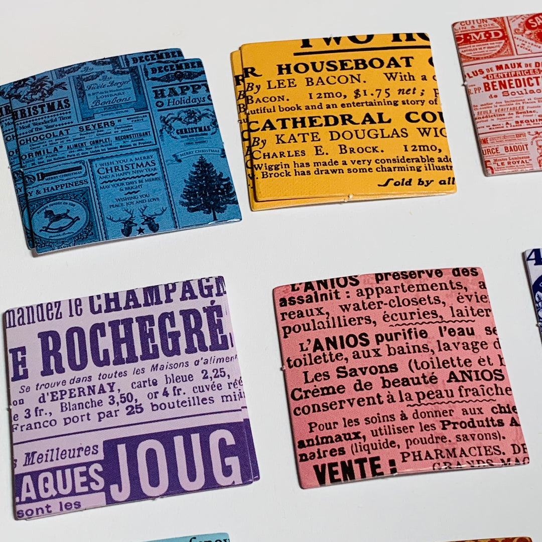 VINTAGE NEWPAPER ADVERTISEMENTS Peelable Stickers  ~ 46 Pieces ~ 38mm Each