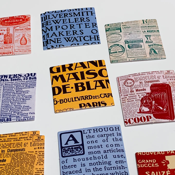 VINTAGE NEWPAPER ADVERTISEMENTS Peelable Stickers  ~ 46 Pieces ~ 38mm Each