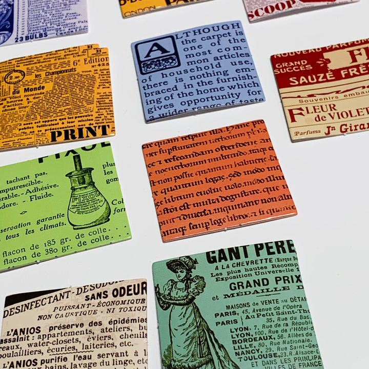 VINTAGE NEWPAPER ADVERTISEMENTS Peelable Stickers  ~ 46 Pieces ~ 38mm Each