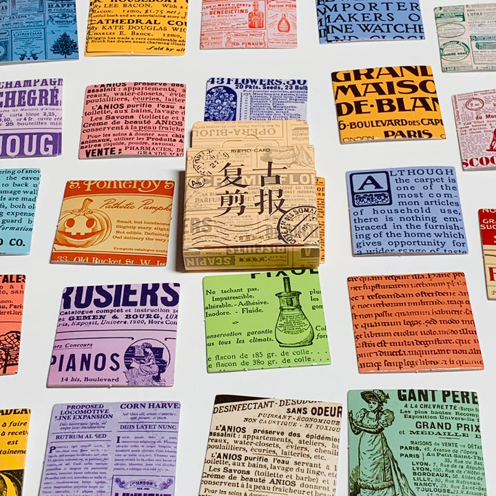 VINTAGE NEWPAPER ADVERTISEMENTS Peelable Stickers  ~ 46 Pieces ~ 38mm Each
