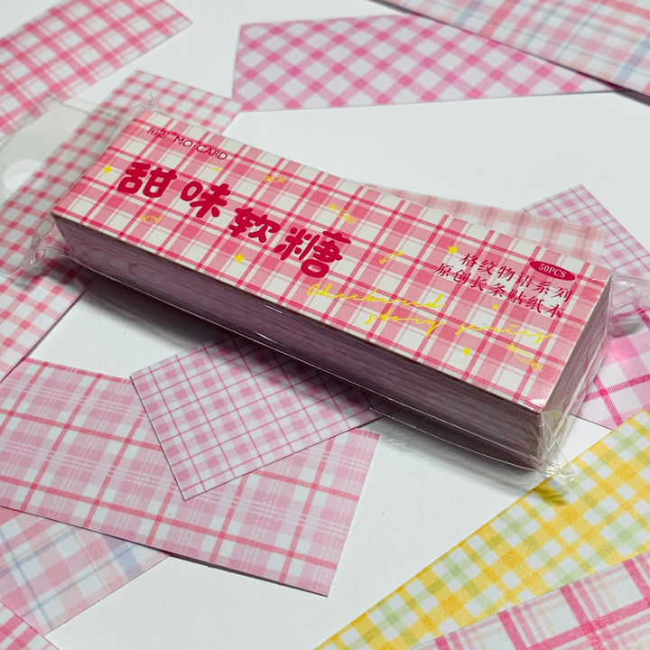 SPRING PINK SHADES Of PLAID Washi Tape Sticker Sheets ~ 50 Sticker Strips ~ 1 x 3 Inches