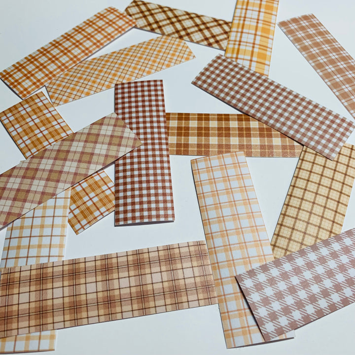 BROWN SHADES Of PLAID Washi Tape Sticker Sheets ~ 50 Sticker Strips ~ 1 x 3 Inches