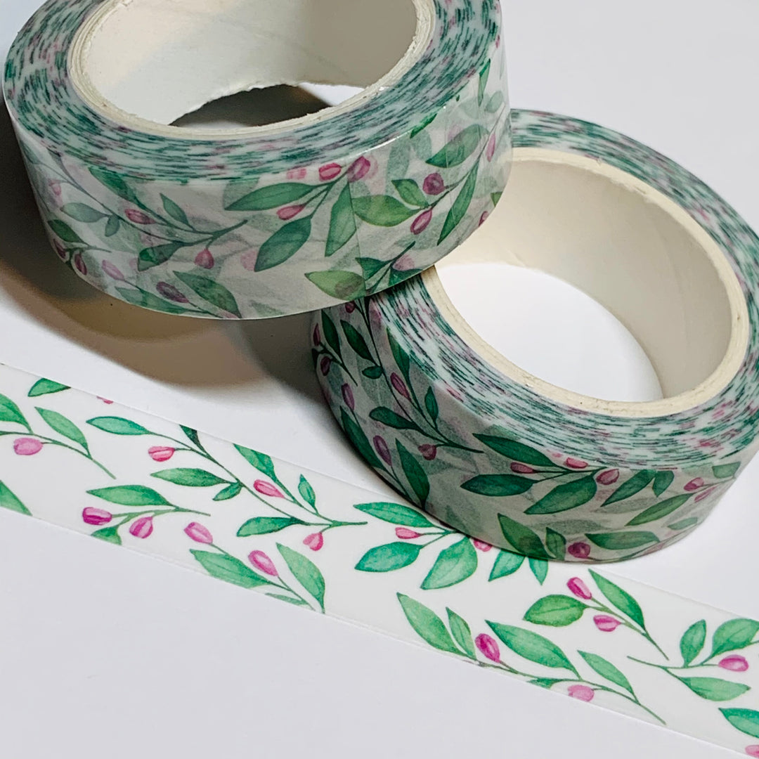 FLOWER BUDS And GREENERY Washi Tape ~ 1 Roll ~ 15mm x 10m (33 Feet)