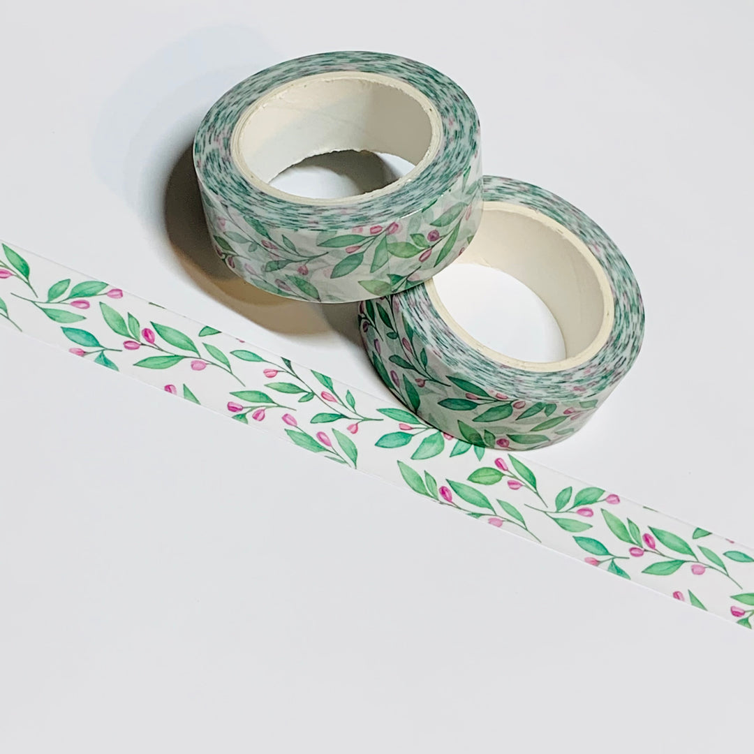 FLOWER BUDS And GREENERY Washi Tape ~ 1 Roll ~ 15mm x 10m (33 Feet)