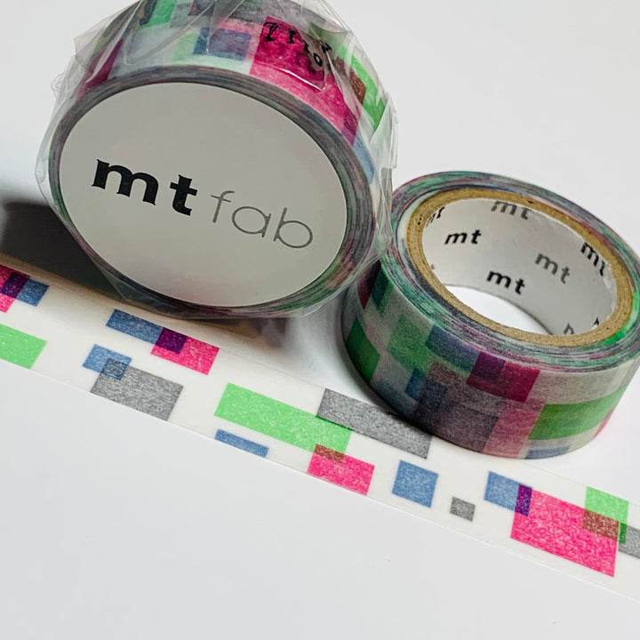 BLOCK PRINT FAB - Blue Pink and Green (Double Sided) MT Washi Tape 1 Roll