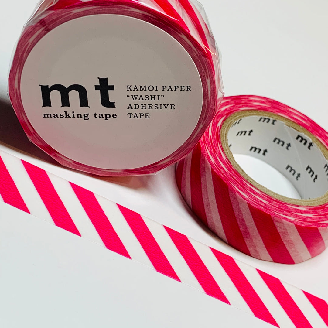 MAGENTA PINK DIAGONAL Stripes Mt Washi Tape ~ 1 Roll ~ 15mm x 10m (33 Feet)