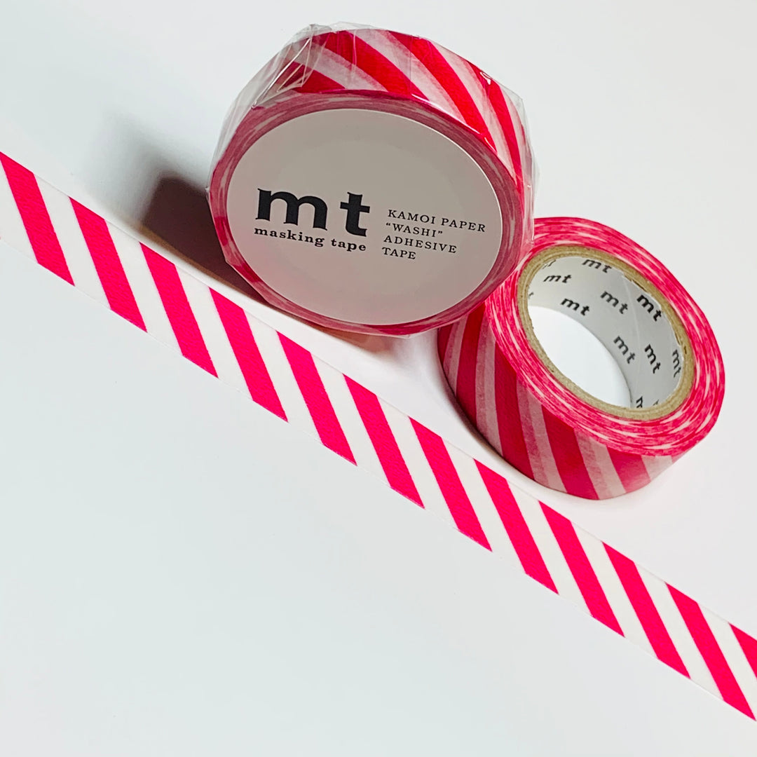 MAGENTA PINK DIAGONAL Stripes Mt Washi Tape ~ 1 Roll ~ 15mm x 10m (33 Feet)