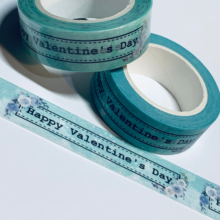 HAPPY VALENTINE'S DAY Watercolor Blue Washi Tape ~ 1 Roll ~ 15mm x 10m (33 Feet)