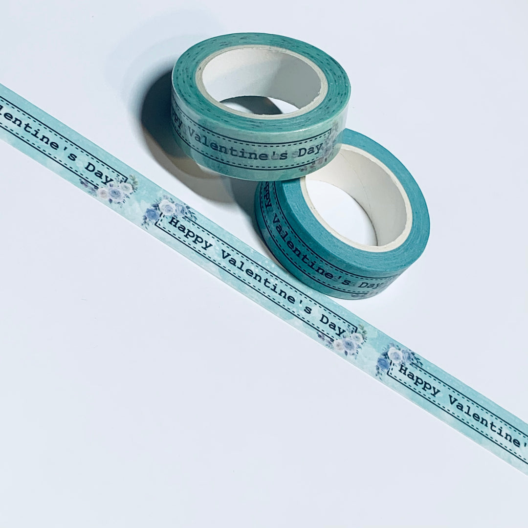 HAPPY VALENTINE'S DAY Watercolor Blue Washi Tape ~ 1 Roll ~ 15mm x 10m (33 Feet)