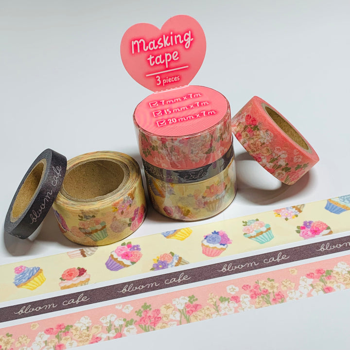 BLOOM CAFE CUPCAKES & FLOWERS Mind Wave Washi Tape ~ 3 Roll Set