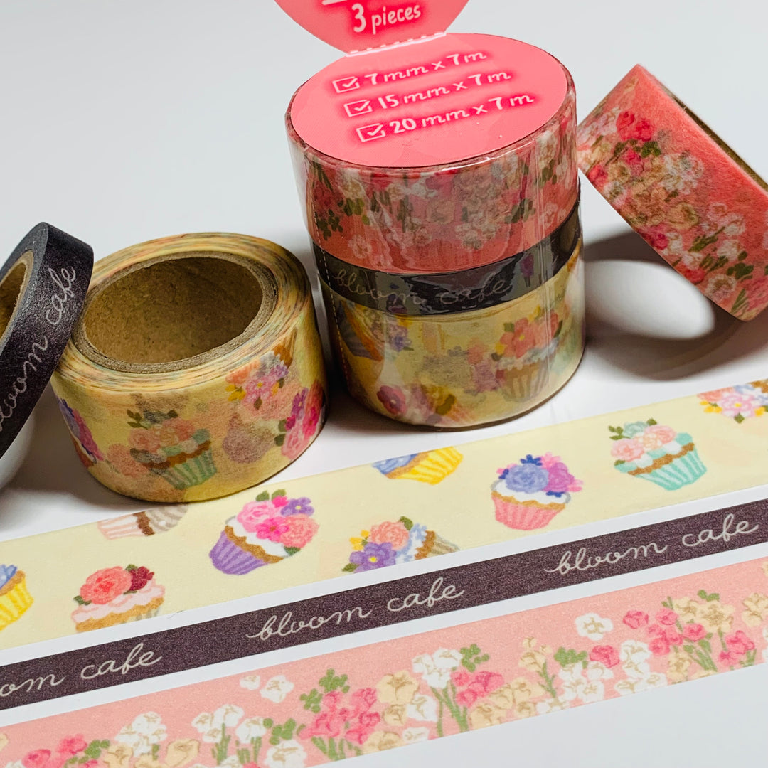 BLOOM CAFE CUPCAKES & FLOWERS Mind Wave Washi Tape ~ 3 Roll Set