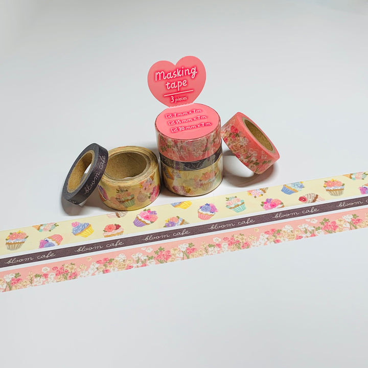 BLOOM CAFE CUPCAKES & FLOWERS Mind Wave Washi Tape ~ 3 Roll Set