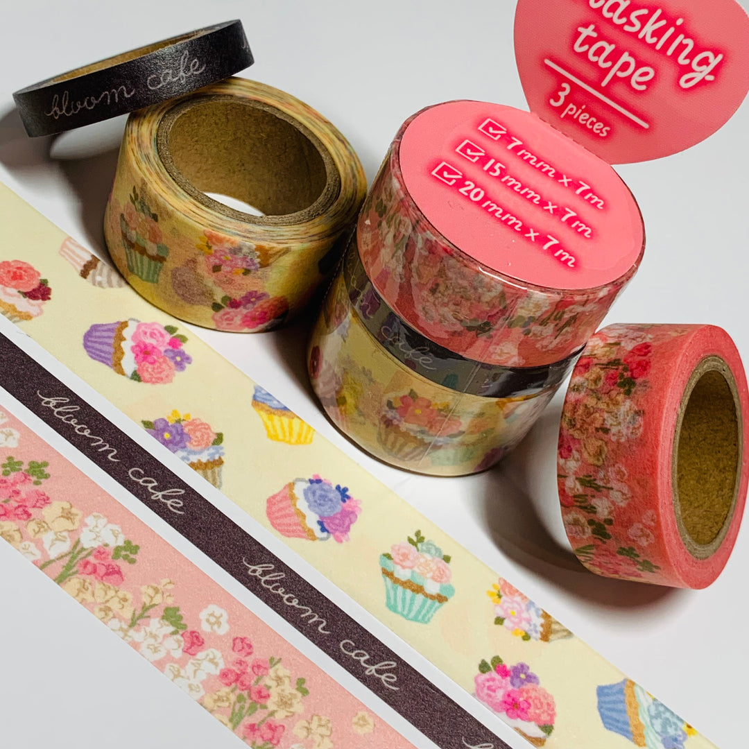 BLOOM CAFE CUPCAKES & FLOWERS Mind Wave Washi Tape ~ 3 Roll Set