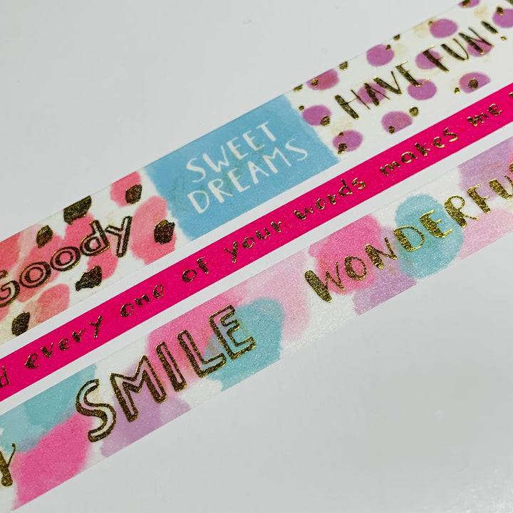 HAVE FUN BE HAPPY MOTIVATIONAL Mind Wave Gold Foil Washi Tape ~ 3 Roll Set